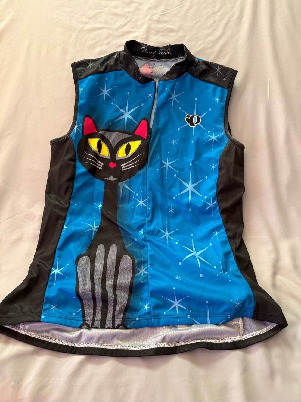Pearl Izumi Women’s Blue and Black Cat Sleeveless Cycling Jersey Sz M